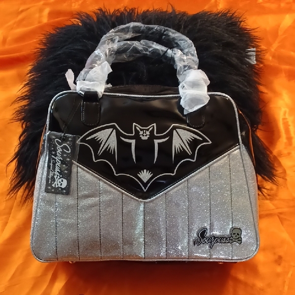 SOURPUSS Handbags - SOURPUSS BLACK BAT SILVER GLITTER NEVER BEEN USED HAND BAG PERFECT